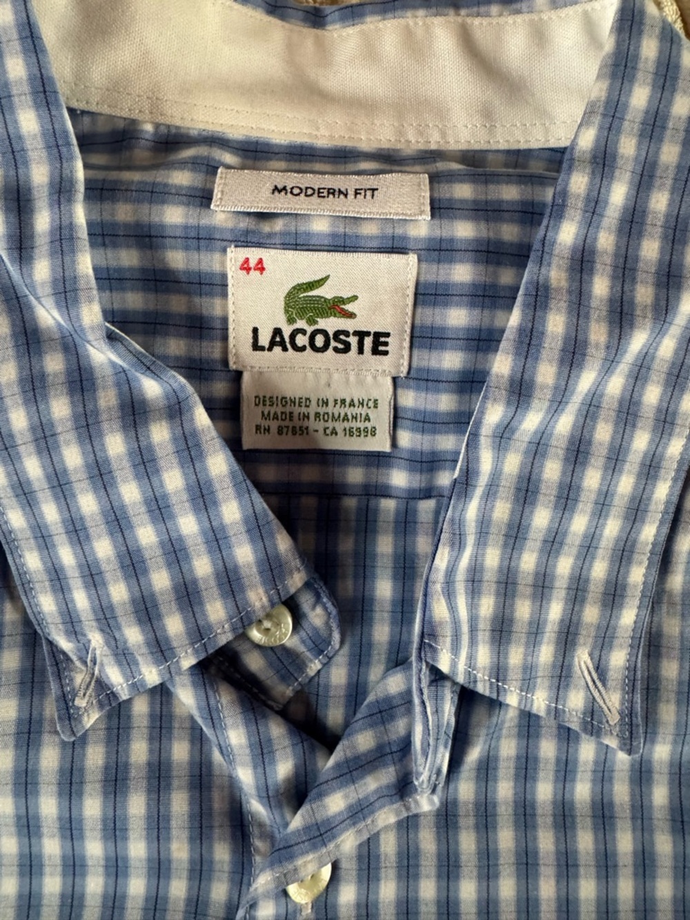 Z🐞2 men’s Lacoste Short-Sleeve Button-Down & Light Blue Gingham Shirt & Mint - Picture 3 of 4